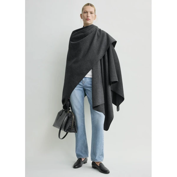 Totême Winter Flannel Cape Charcoal - Knitwear - Scandinavian Minimalist Luxury at Coveti