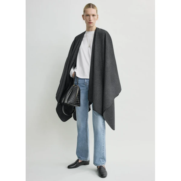 Totême Winter Flannel Cape Charcoal - Knitwear - Scandinavian Minimalist Luxury at Coveti