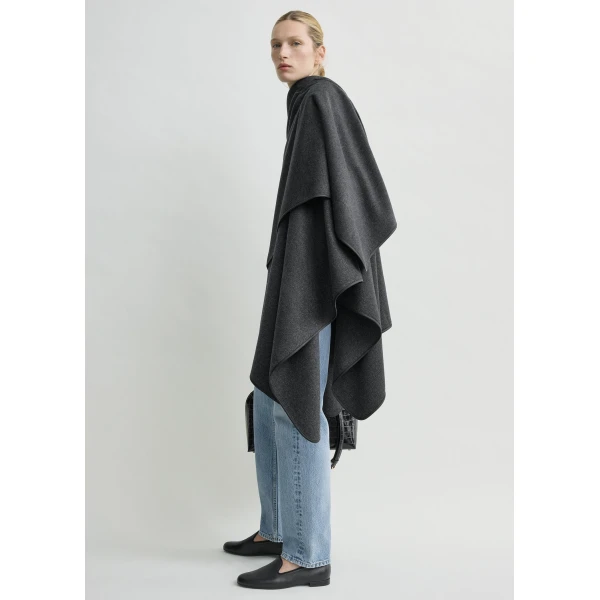 Totême Winter Flannel Cape Charcoal - Knitwear - Scandinavian Minimalist Luxury at Coveti