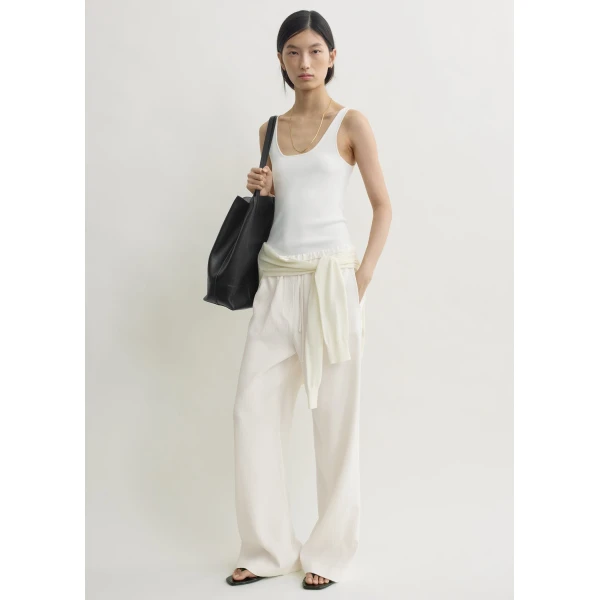 Totême Woven Stripe Drawstring Trousers Meringue - Pants - Scandinavian Minimalist Luxury at Coveti