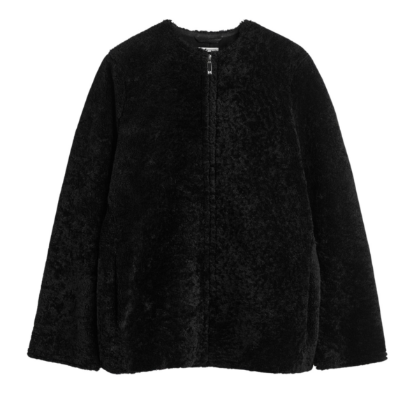 Totême Zipped Teddy Shearling Jacket Black - Jackets - Scandinavian Minimalist Luxury at Coveti
