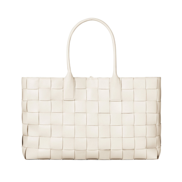 Khaite Maxi Intreccio Tote in White - White Totes & Top-Handle Bags - The Lotus Tote Bag - Shop at Coveti