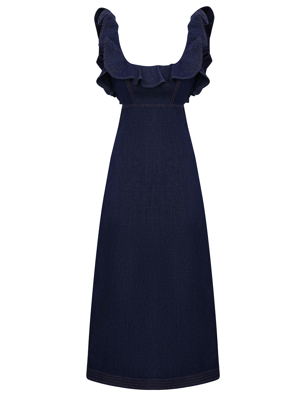 Zimmermann Aster Denim Frill Midi Dress