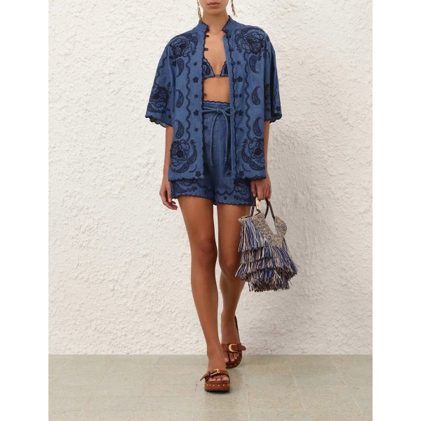 Zimmermann Aster Embroidered Denim Short, view 2