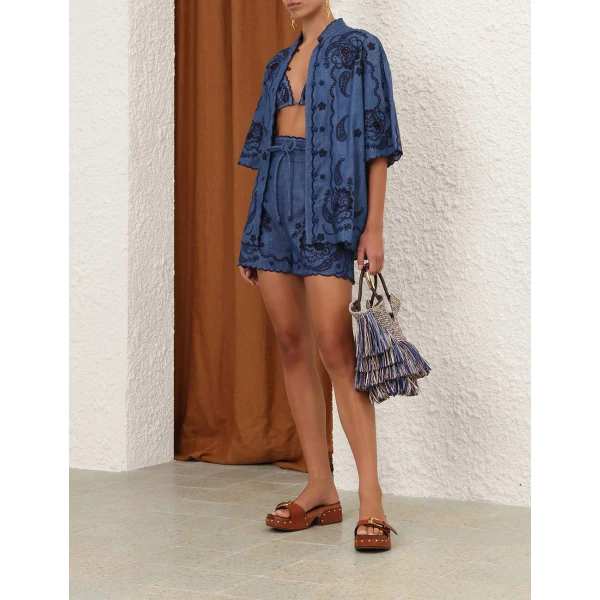 Zimmermann Aster Embroidered Denim Short, view 3