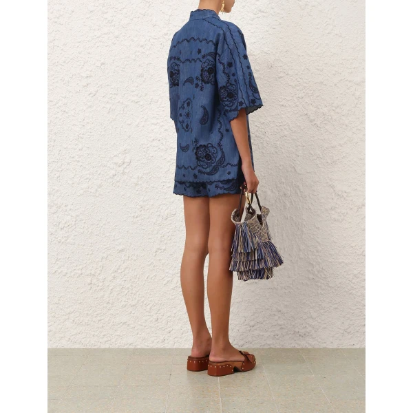 Zimmermann Aster Embroidered Denim Short, view 4
