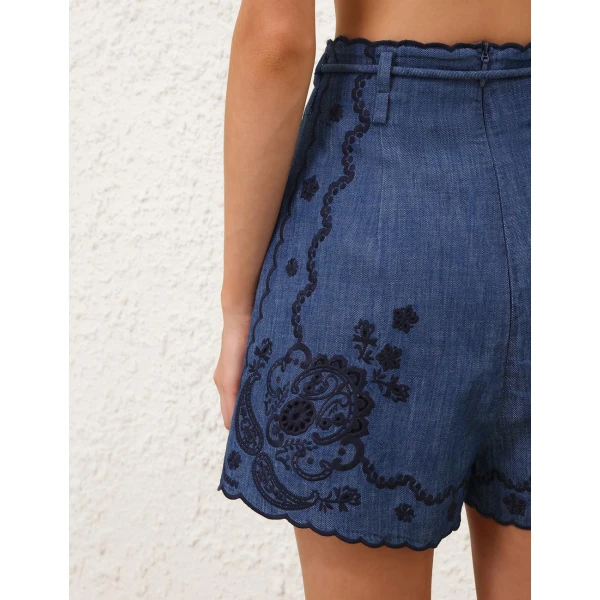 Zimmermann Aster Embroidered Denim Short, view 5