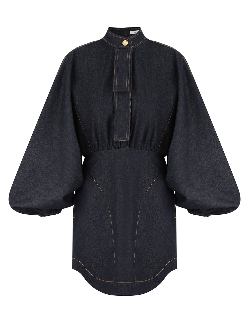 Zimmermann Denim Gathered Mini Dress