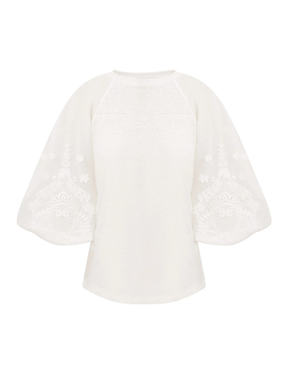 Zimmermann Lace Trim Lantern Sleeve Tee | Ready to Wear Collection Coveti Elevate your elegance in this Zimmermann Tops available now at Coveti