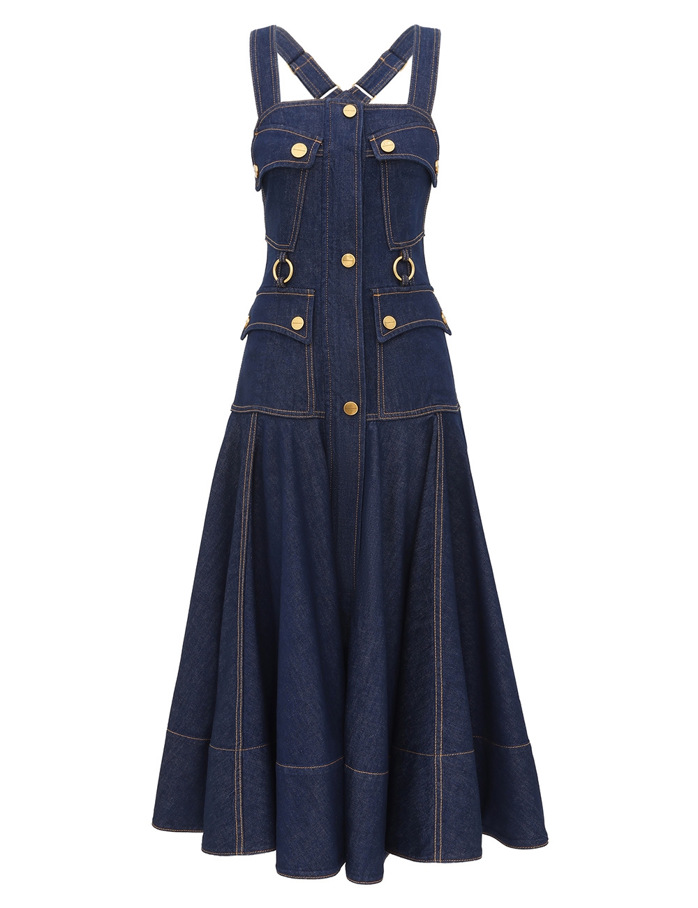 Zimmermann Luna Denim Utility Midi Dress