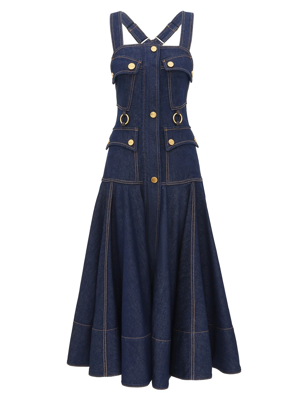 Zimmermann Luna Denim Utility Midi Dress | Ready to Wear Collection Coveti Elevate your elegance in this Zimmermann Dresses available now at Coveti