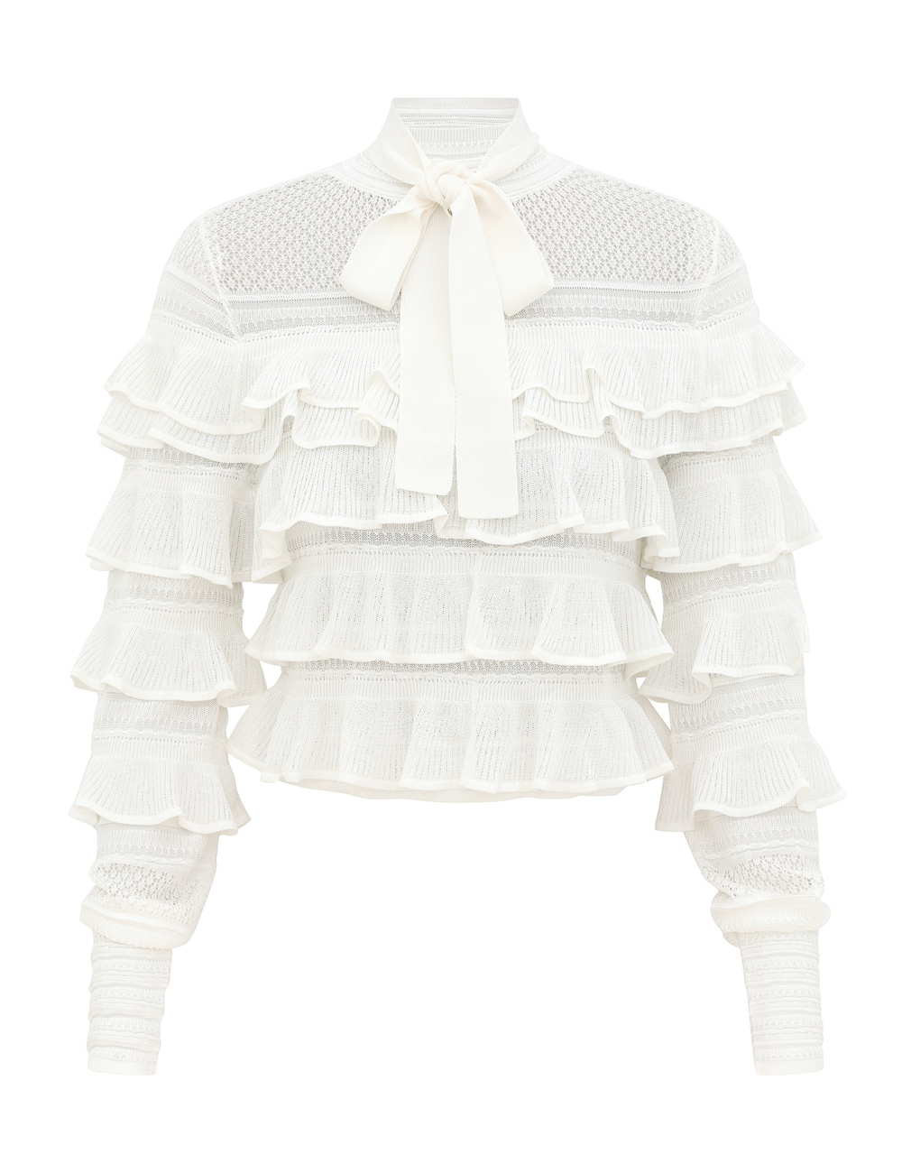 Zimmermann Luna Lace Frill Tie Neck Top