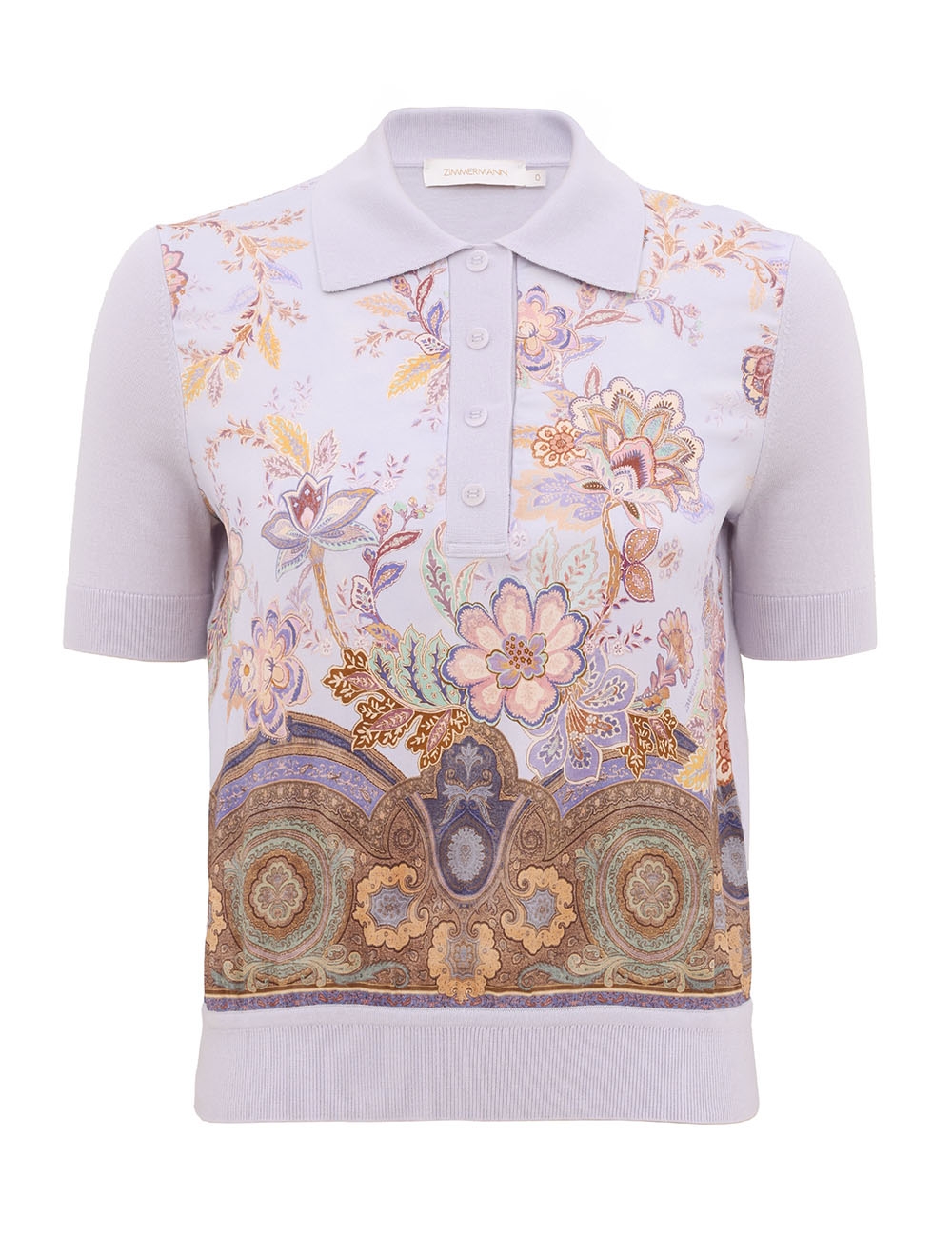 Zimmermann Luna Printed Silk Polo Top