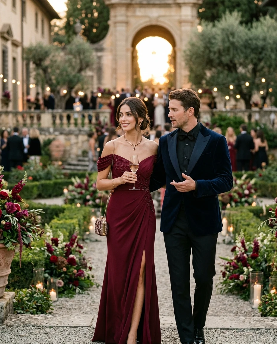 Gemma Deeks Style Guide: Black tie Birthday in Burgundy Summer 2026