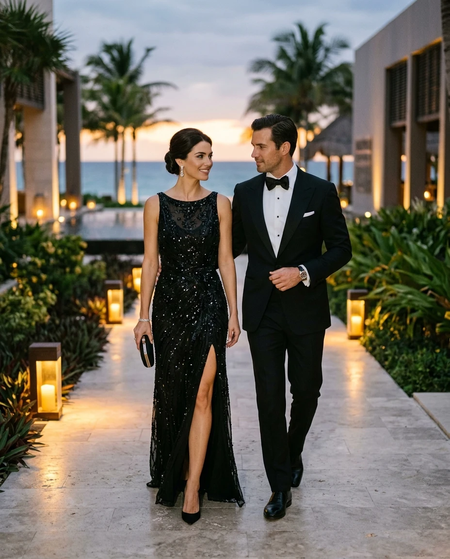 Gemma Deeks Style Guide: Black tie Date night in Cancun Summer 2026