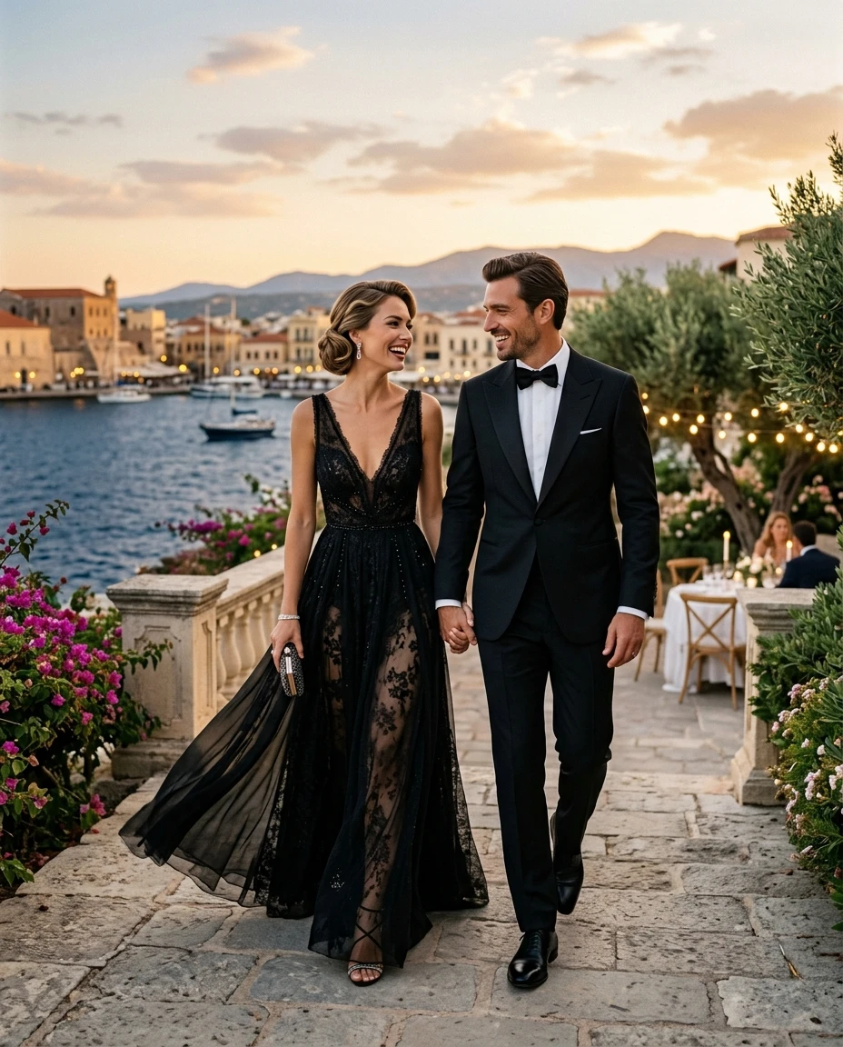 Gemma Deeks Style Guide: Black tie Date night in Crete Summer 2026