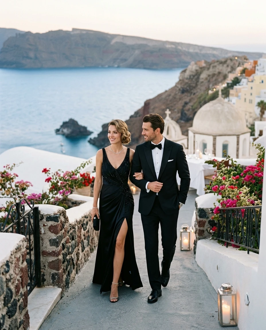Gemma Deeks Style Guide: Black tie Date night in Greece Summer 2026