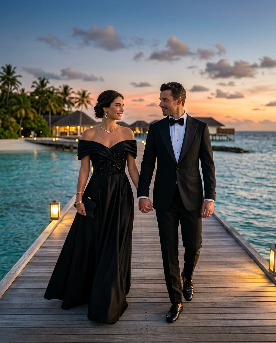 Gemma Deeks Style Guide: Black tie Date night in Maldives Summer 2026