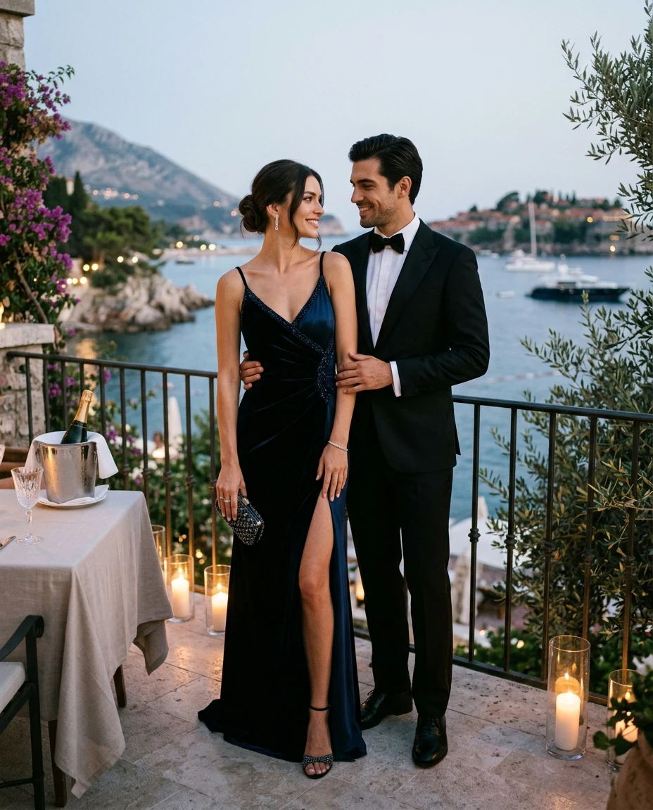 Gemma Deeks Style Guide: Black tie Date night in Montenegro Summer 2026