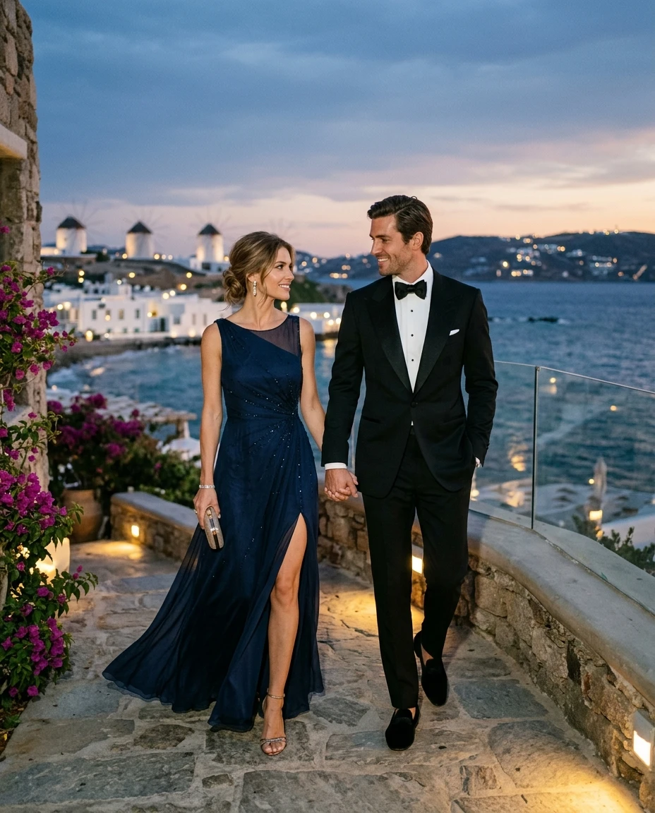Gemma Deeks Style Guide: Black tie Date night in Mykonos Summer 2026