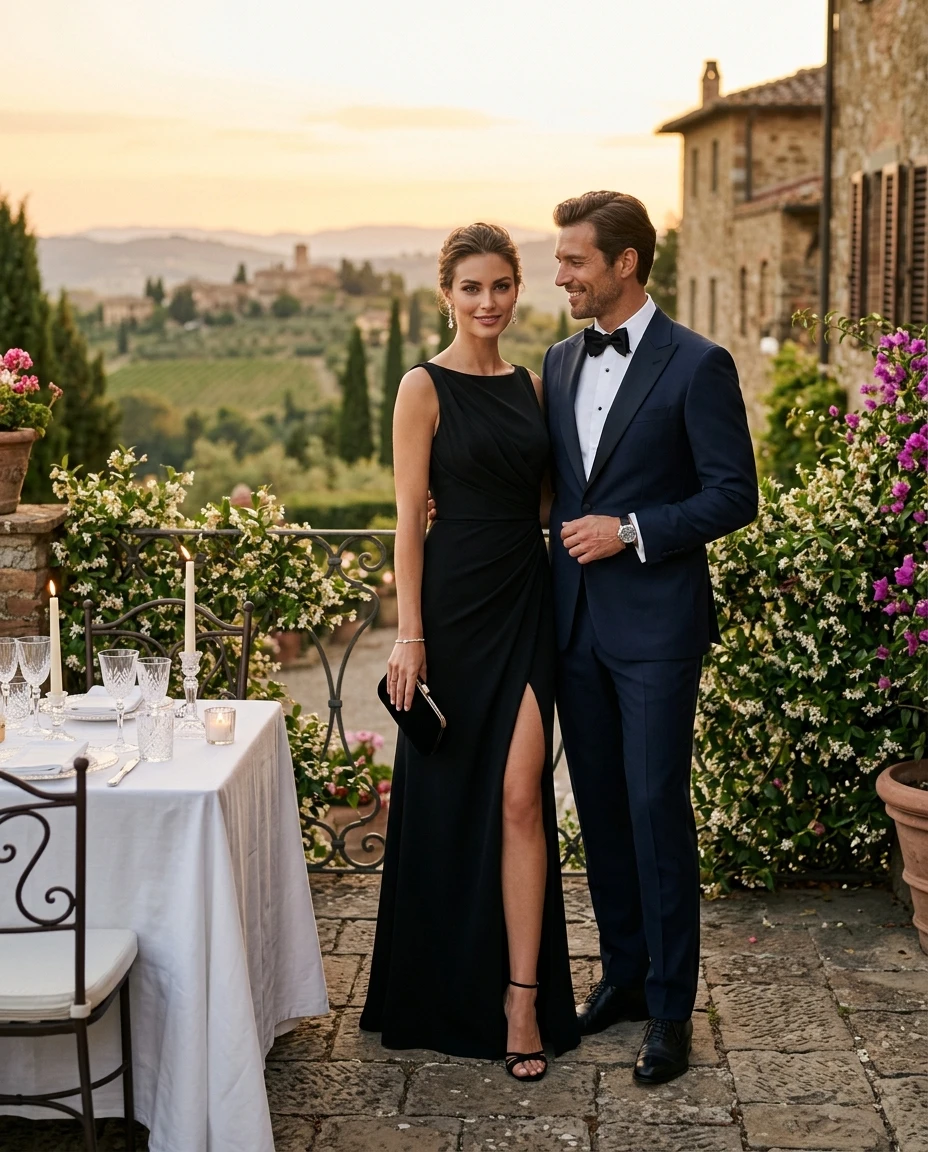 Gemma Deeks Style Guide: Black tie Date night in Tuscany Summer 2026