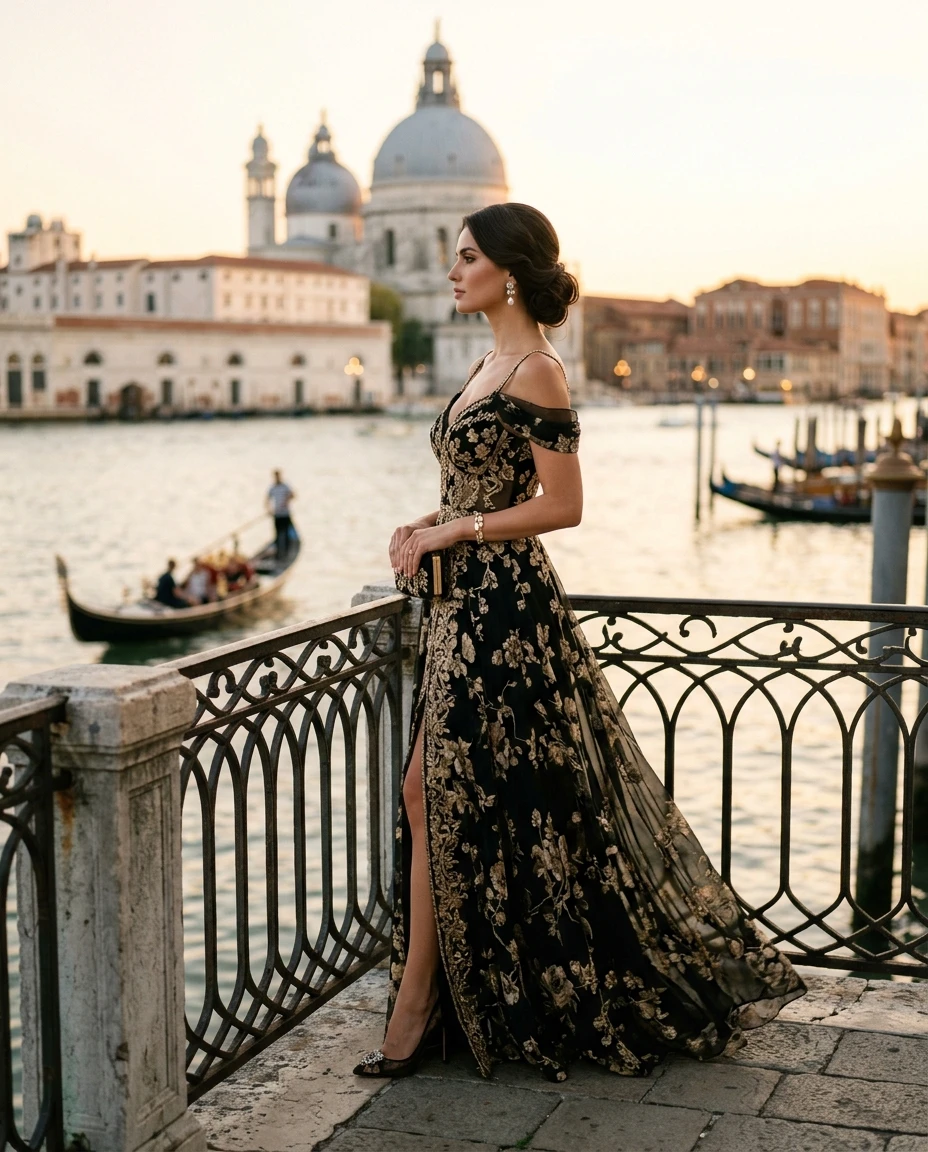 Gemma Deeks Style Guide: Black tie Designer Summer Dresses in Venice Summer 2026