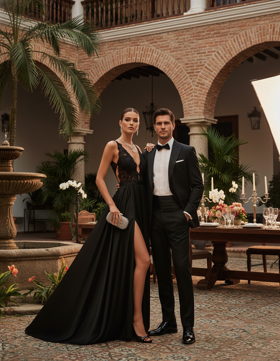 Gemma Deeks Style Guide: Black tie dinner outfit in Colombia Summer 2026