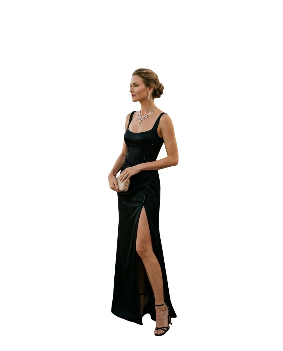 Gemma Deeks Style Guide: Black tie dinner outfit in Crete Summer 2026