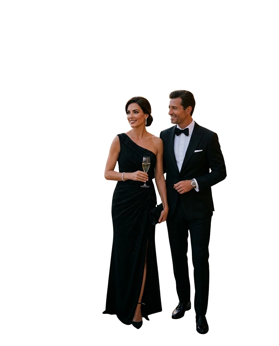 Gemma Deeks Style Guide: Black tie dinner outfit in France Summer 2026