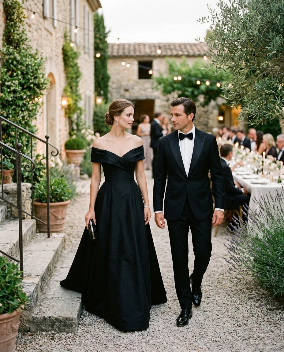Gemma Deeks Style Guide: Black tie dinner outfit in Provence France Summer 2026