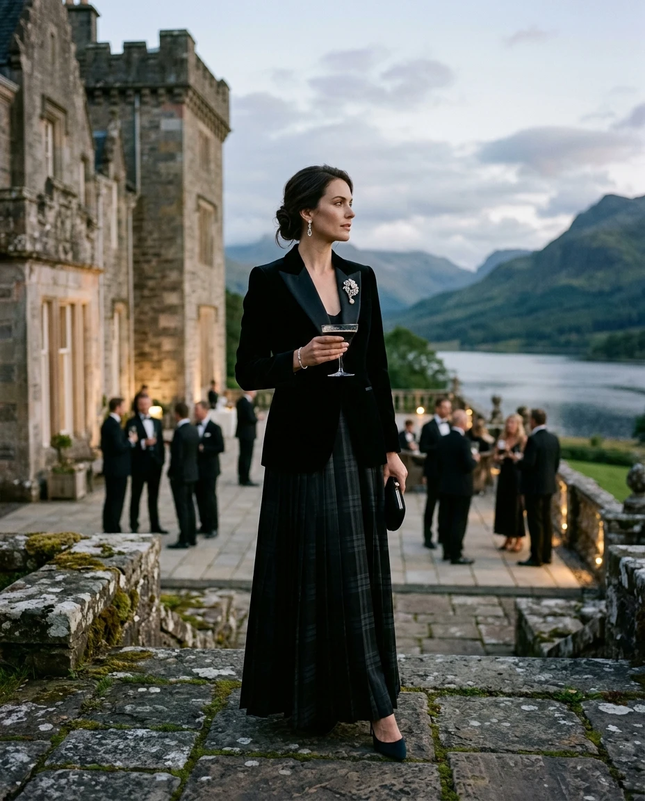 Gemma Deeks Style Guide: Black tie dinner outfit in Scotland Summer 2026