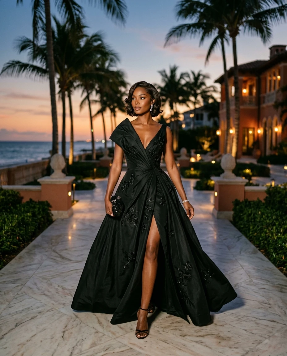 Gemma Deeks Style Guide: Black tie gala gown in Florida Summer 2026