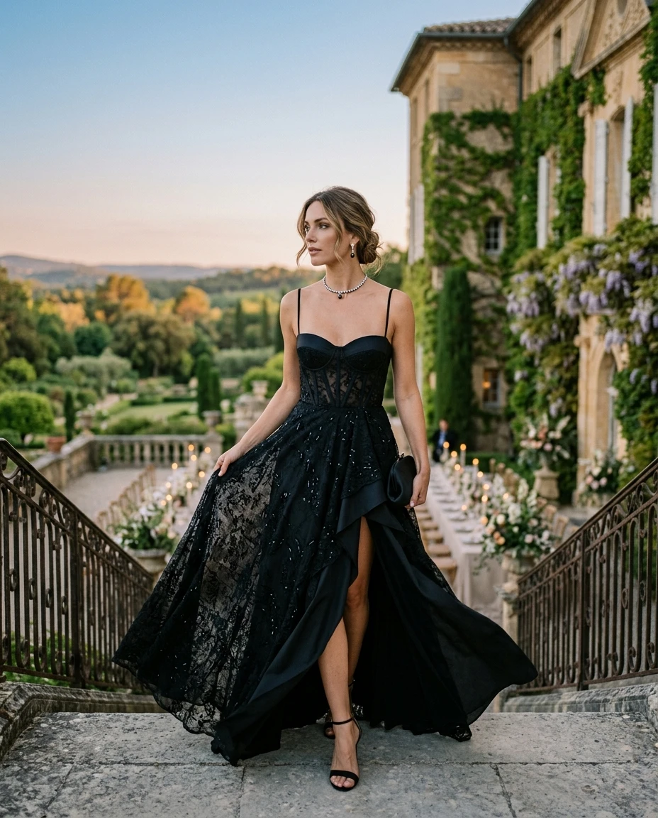Gemma Deeks Style Guide: Black tie gala gown in France Summer 2026
