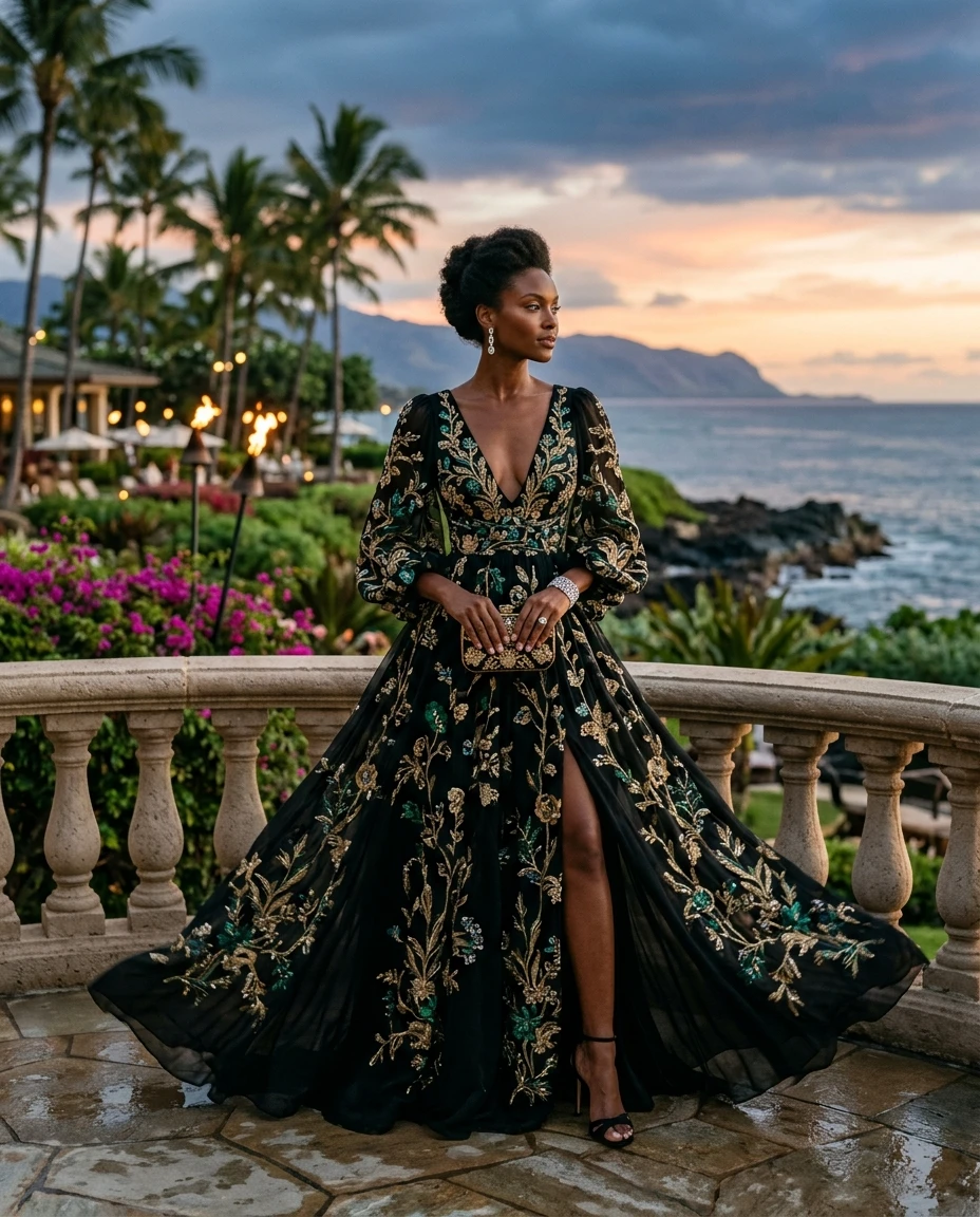 Gemma Deeks Style Guide: Black tie gala gown in Hawaii Summer 2026