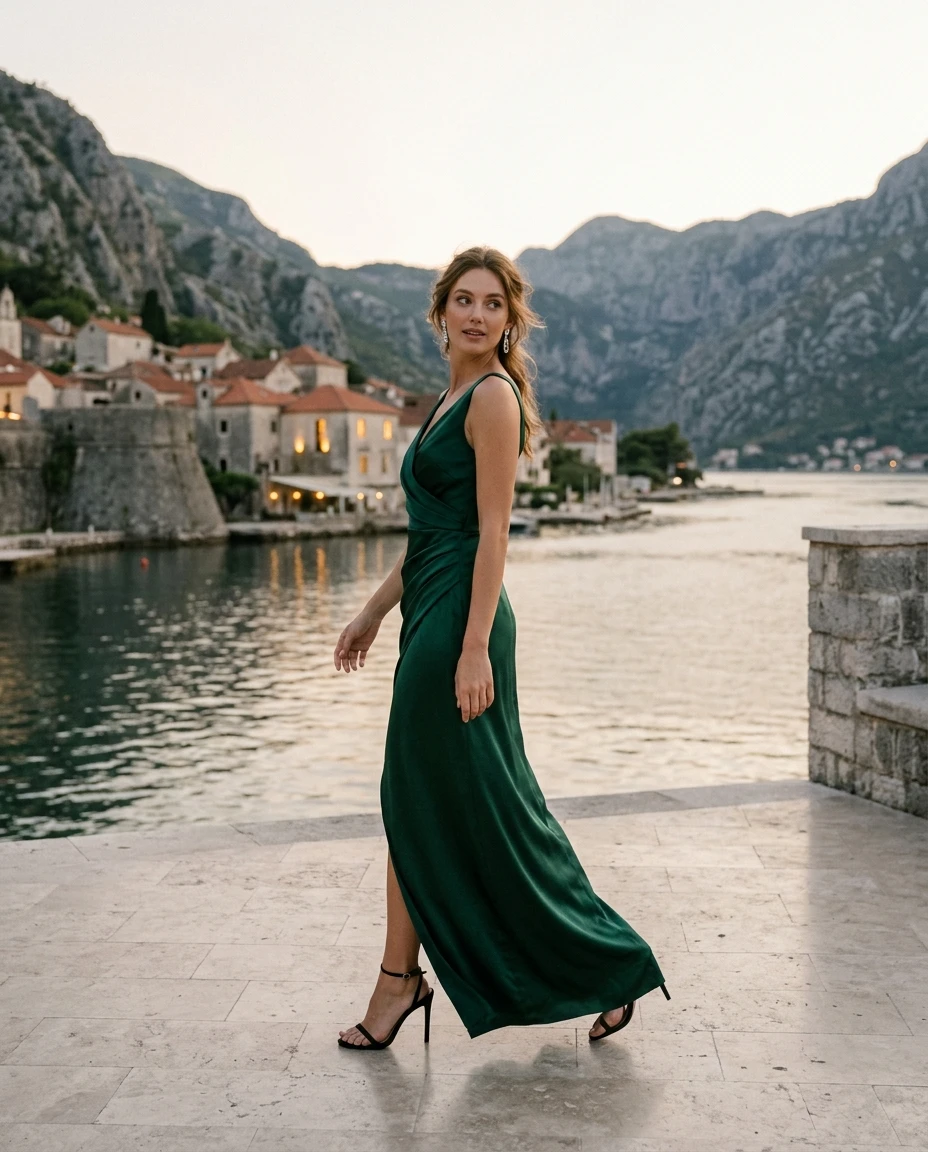 Gemma Deeks Style Guide: Black tie gala gown in Montenegro Summer 2026