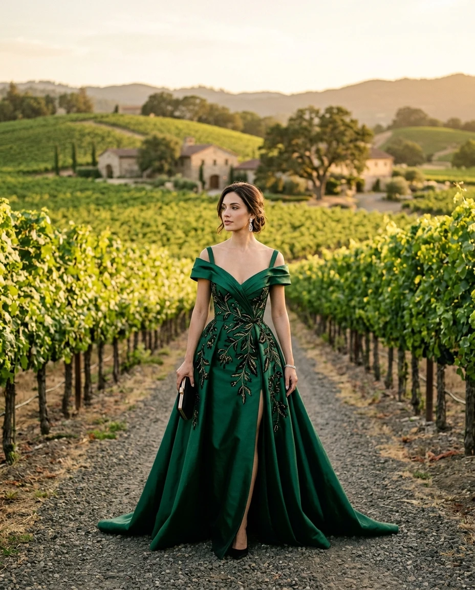 Gemma Deeks Style Guide: Black tie gala gown in Napa Valley Summer 2026