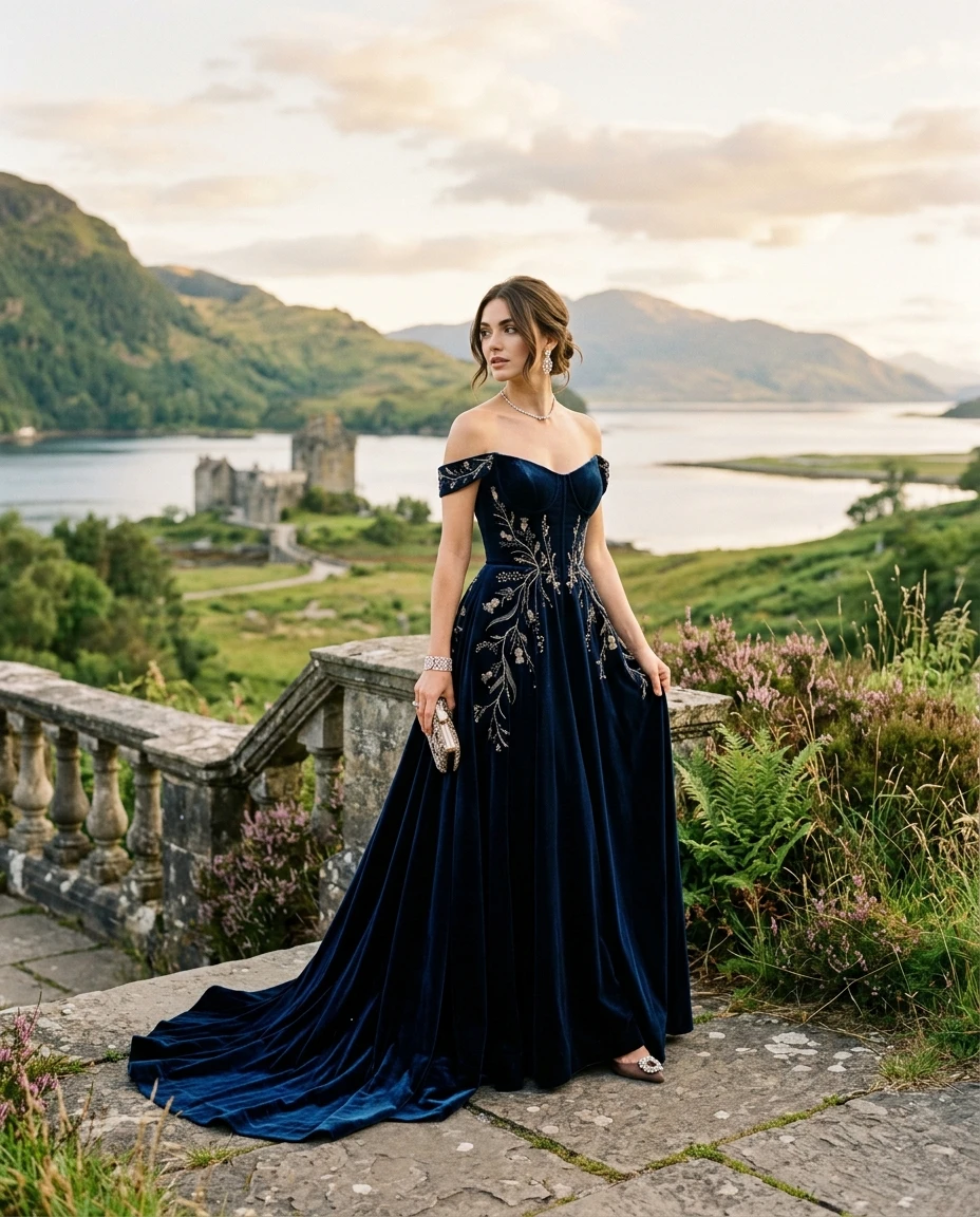 Gemma Deeks Style Guide: Black tie gala gown in Scotland Summer 2026