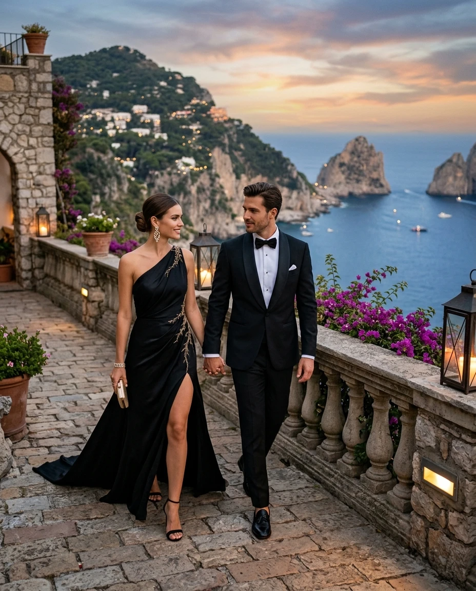 Gemma Deeks Style Guide: Black tie Holiday parties in Capri Summer 2026