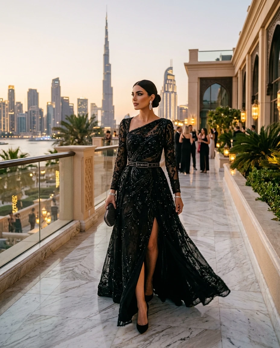 Gemma Deeks Style Guide: Black tie Holiday parties in Dubai Summer 2026