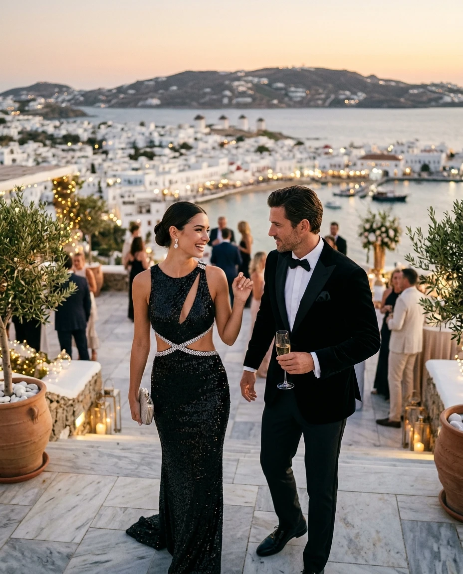 Gemma Deeks Style Guide: Black tie Holiday parties in Mykonos Summer 2026