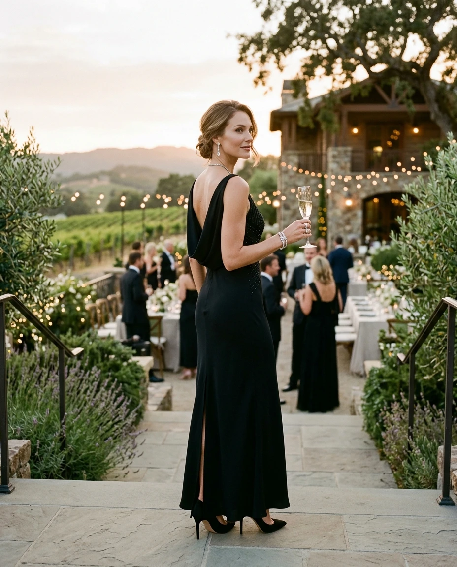 Gemma Deeks Style Guide: Black tie Holiday parties in Napa Valley Summer 2026