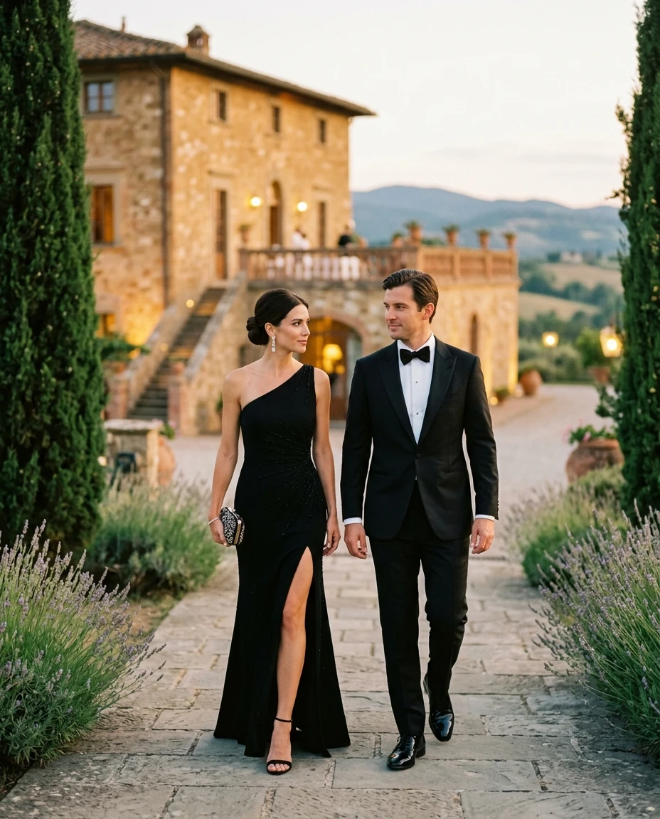 Gemma Deeks Style Guide: Black tie Holiday parties in Tuscany Summer 2026