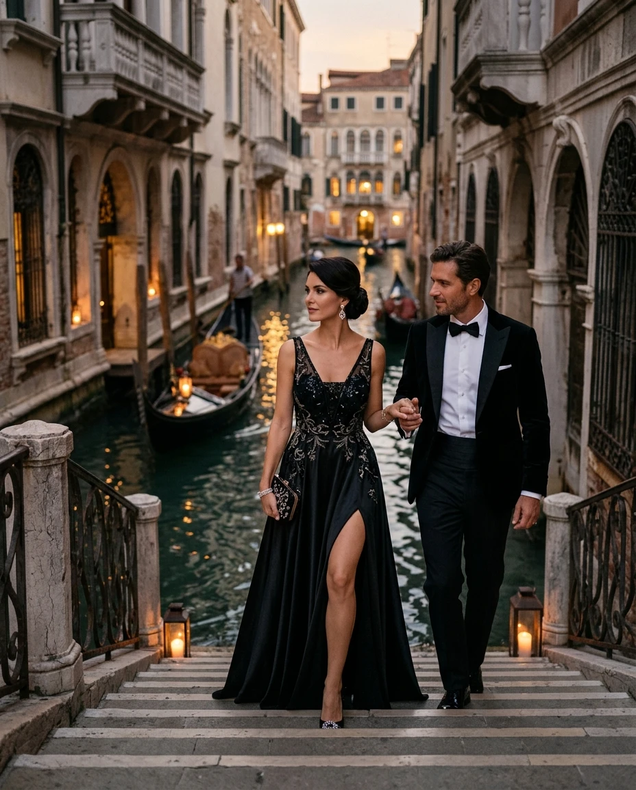 Gemma Deeks Style Guide: Black tie Holiday parties in Venice Summer 2026
