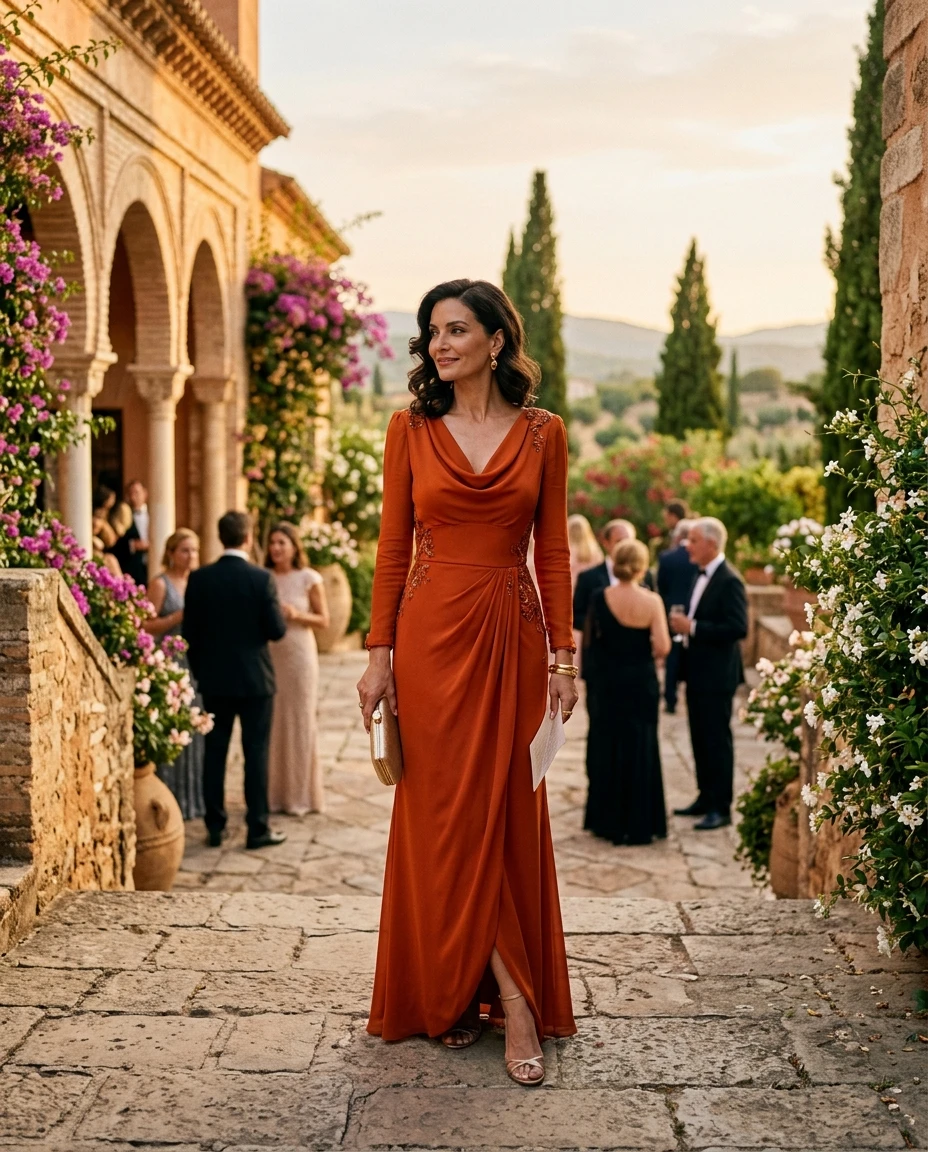 Gemma Deeks Style Guide: Black tie wedding guest dress in Spain Summer 2026