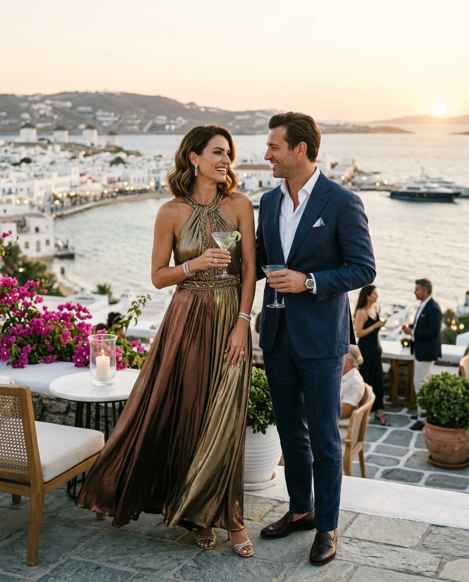 Gemma Deeks Style Guide: Cocktail Anniversary in Mykonos Summer 2026