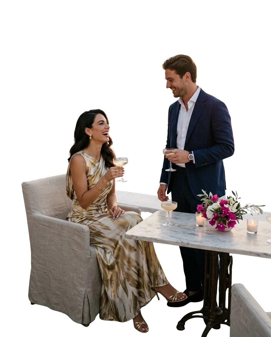Gemma Deeks Style Guide: Cocktail Anniversary in Santorini Summer 2026