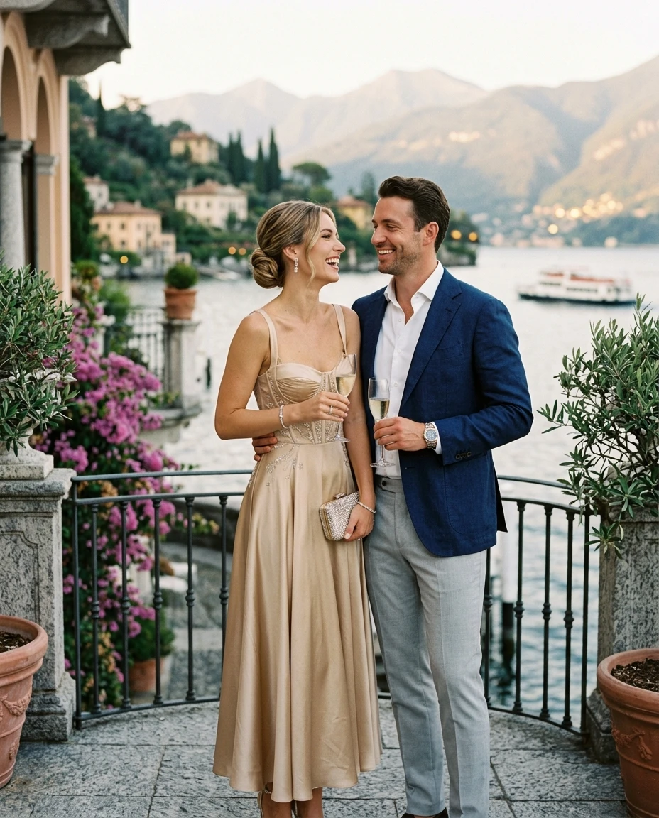 Gemma Deeks Style Guide: Cocktail Attire Anniversary in Lake Como Summer 2026