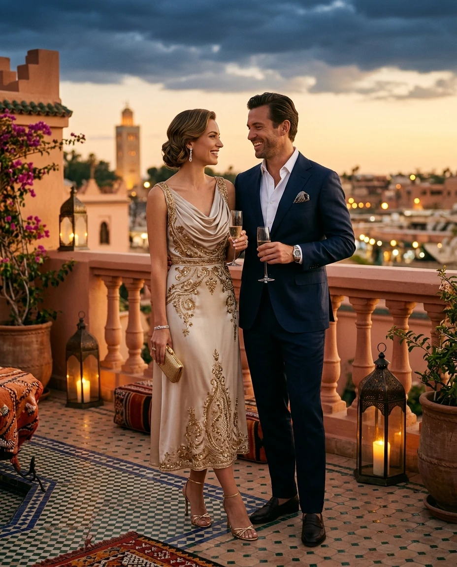 Gemma Deeks Style Guide: Cocktail Attire Anniversary in Moroco Summer 2026