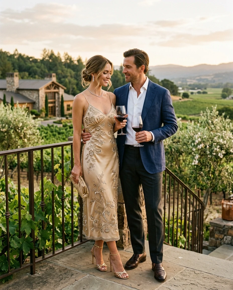 Gemma Deeks Style Guide: Cocktail Attire Anniversary in Napa Valley Summer 2026