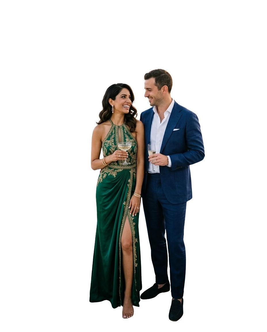 Gemma Deeks Style Guide: Cocktail Attire Anniversary in Santorini Summer 2026